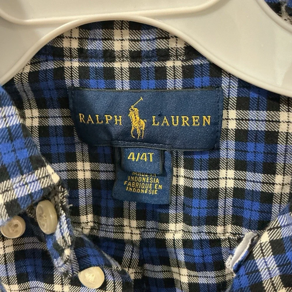 Ralph Lauren Boys Button Down Shirt Lot Of 2 Long Sleeve Sz 4 4T Plaid Preppy‎